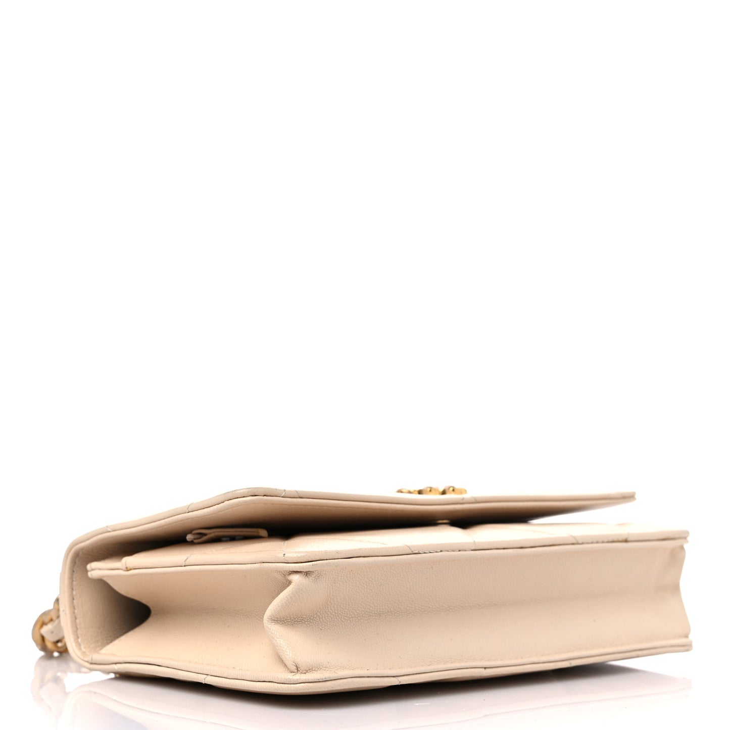 Lambskin Quilted Chanel 19 Wallet On Chain WOC Beige