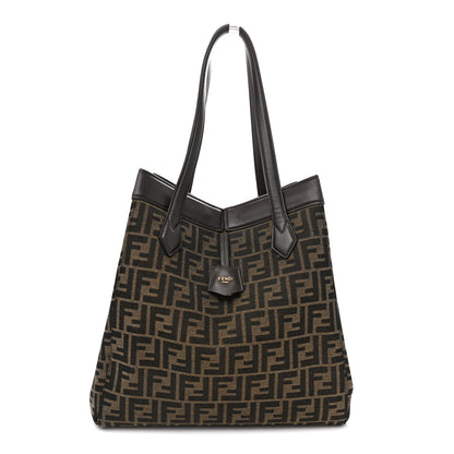 Fendi Fabric Jacquard Vitello Grance FF 1974 Large Fendi Origami Tobacco Moro Ebano 1 of 9