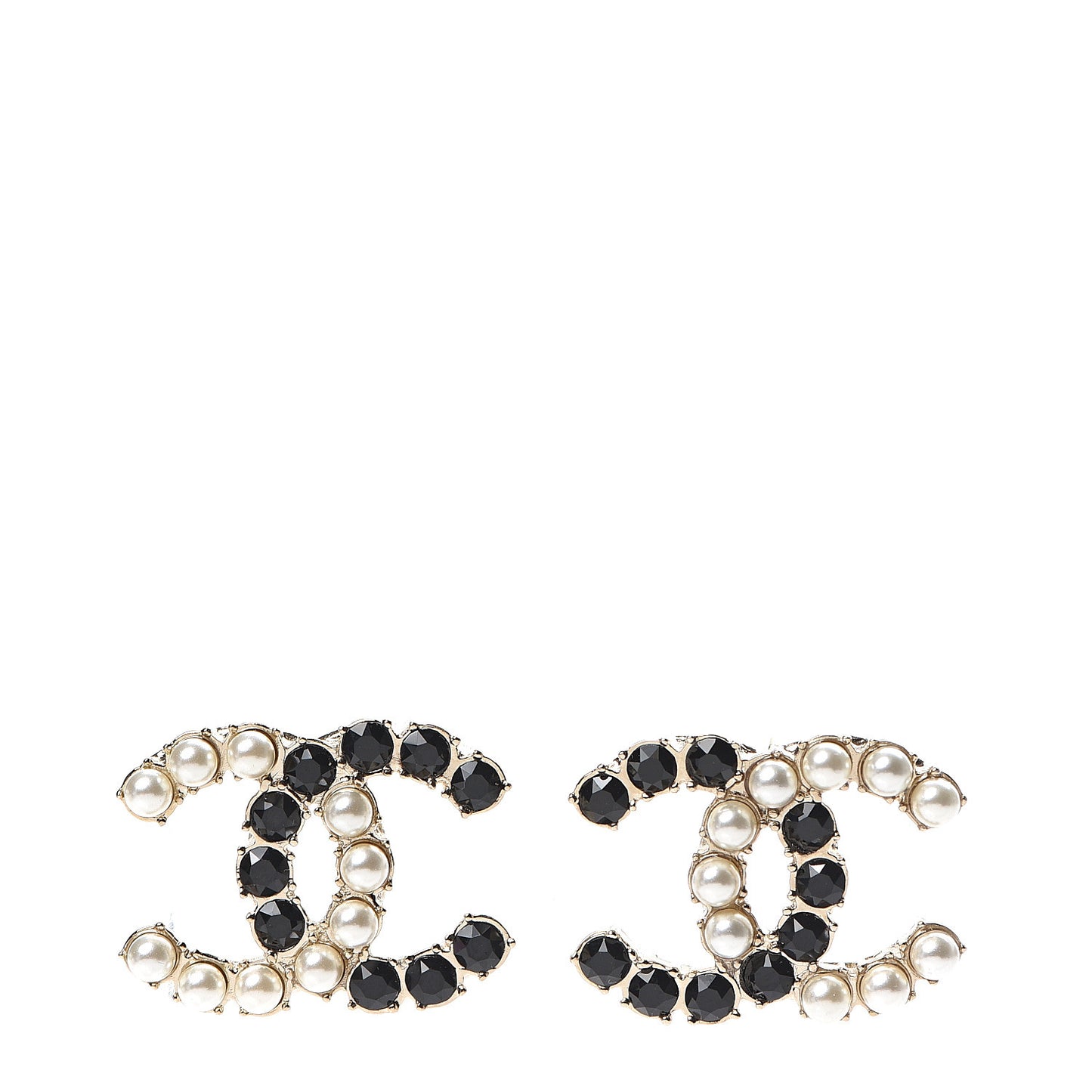 Resin Pearl CC Dazzling Domino Earrings Gold Black