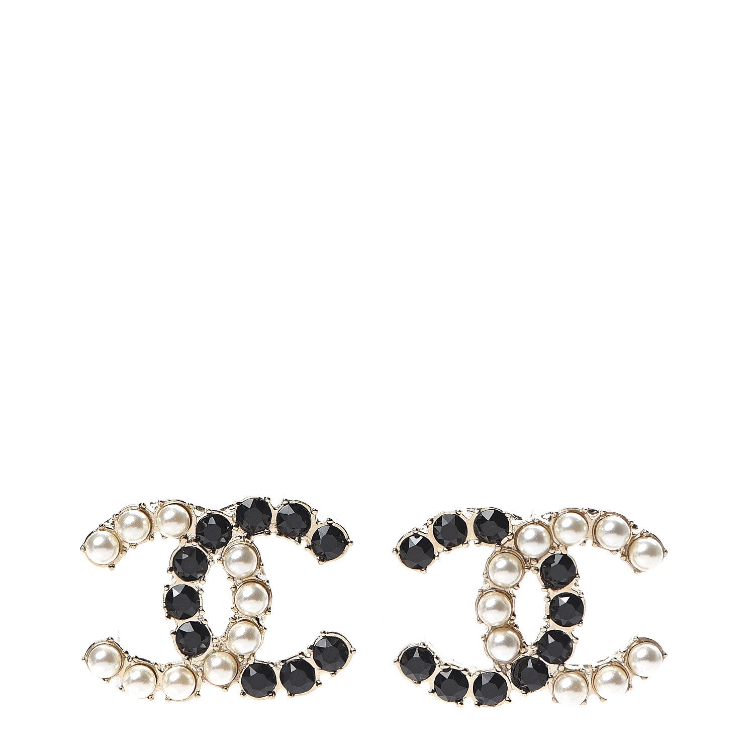 Chanel Resin Pearl CC Dazzling Domino Earrings Gold Black 1 of 5