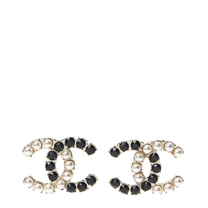 Chanel Resin Pearl CC Dazzling Domino Earrings Gold Black 1 of 5