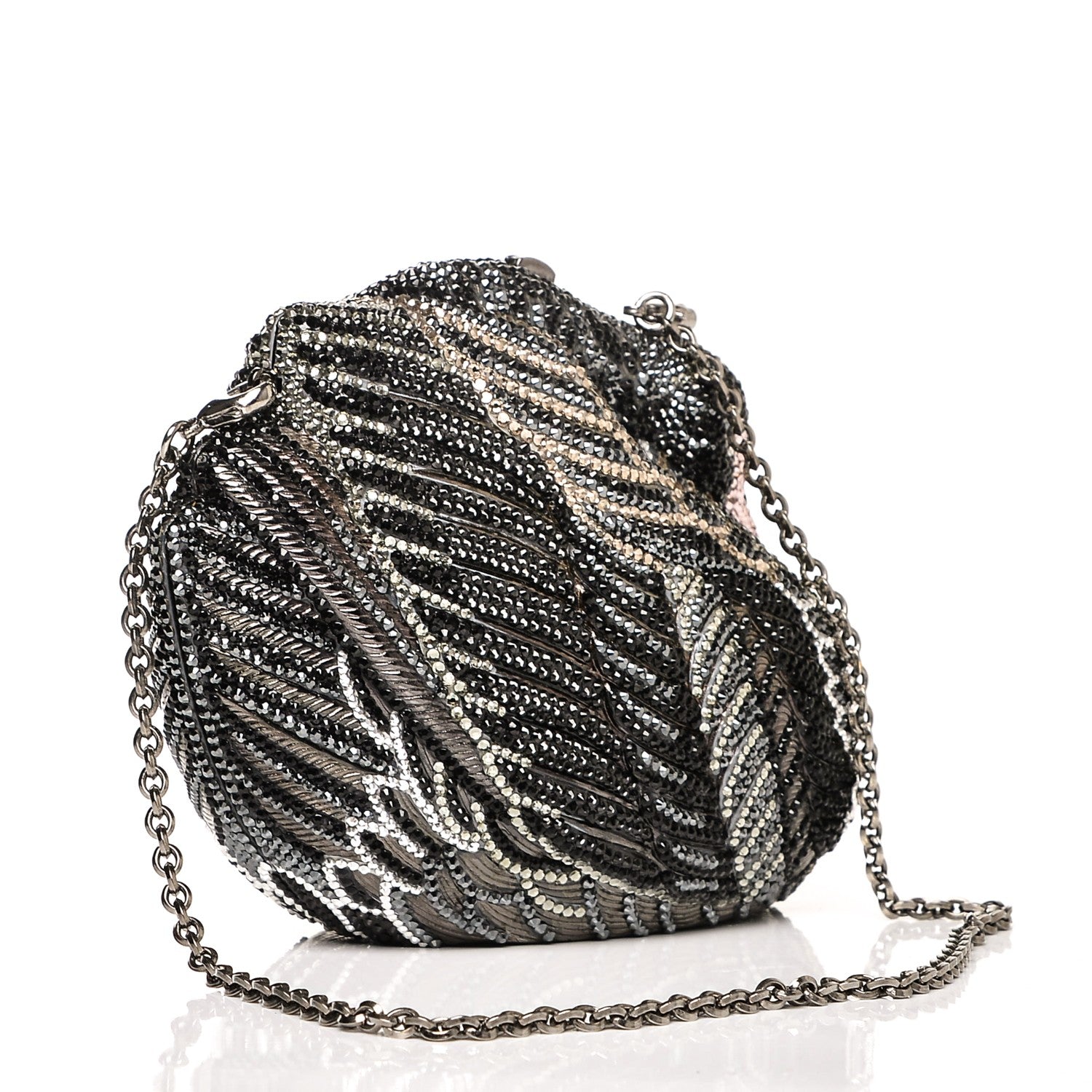 Judith Leiber Swarovski Crystal Swan Minaudiere Clutch Black Silver 3 of 7