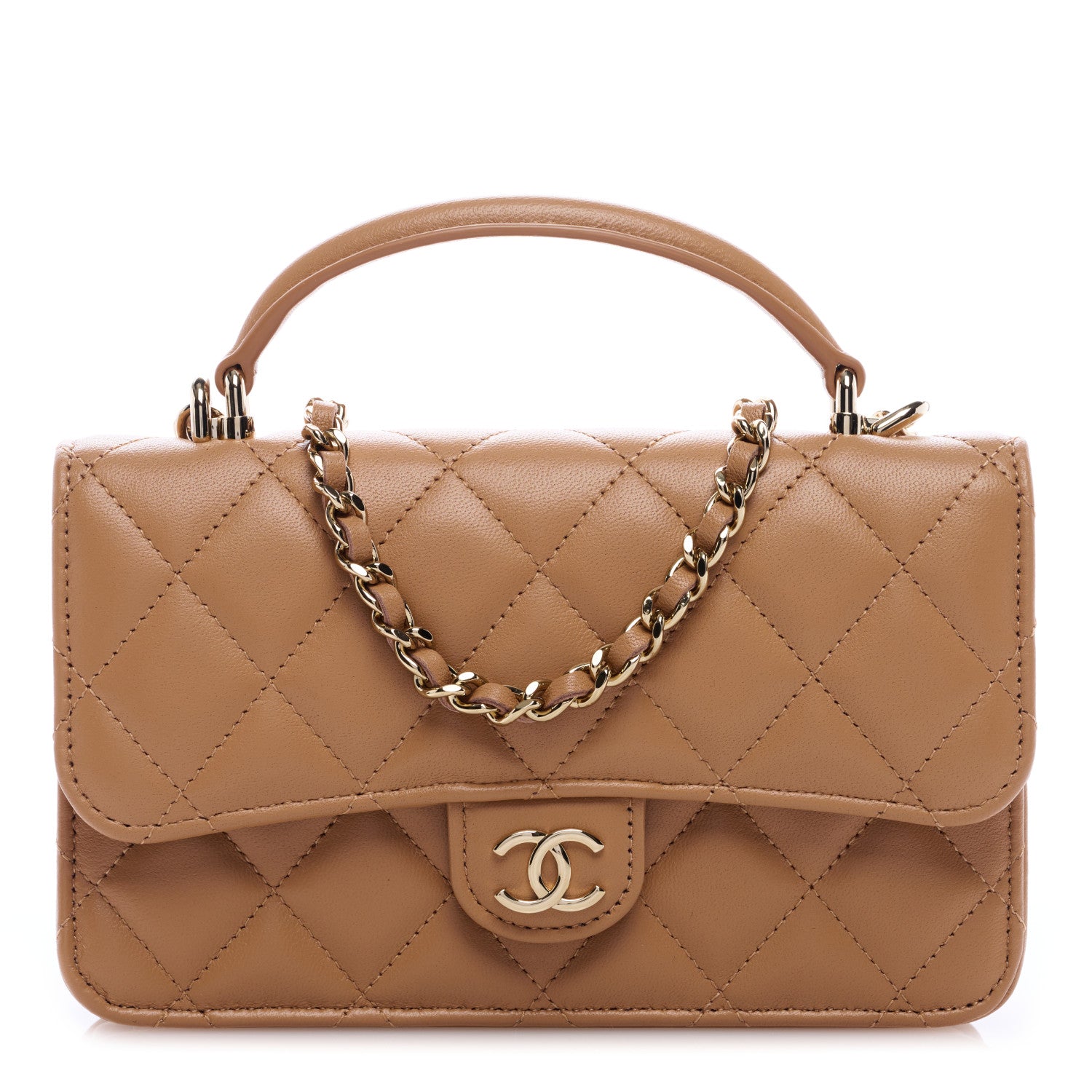 Chanel Lambskin Quilted Flap Phone Holder With Chain Beige 1 of 10