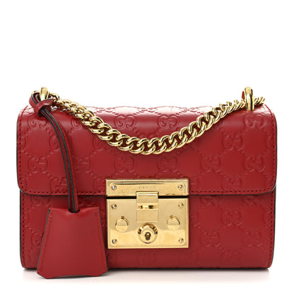 Gucci Guccissima Small Padlock Shoulder Bag Hibiscus Red 1 of 11