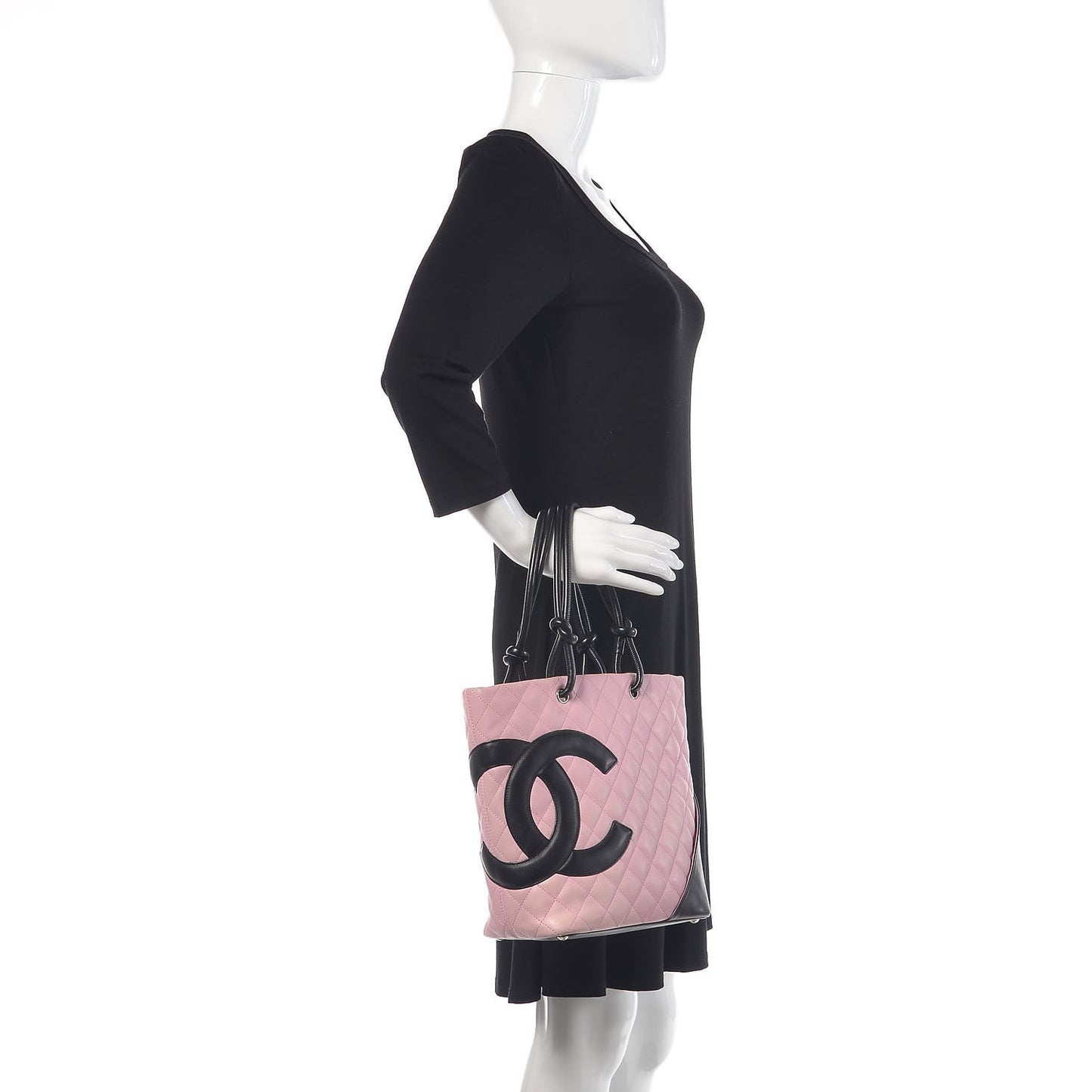 Calfskin Quilted Medium Cambon Tote Pink Black