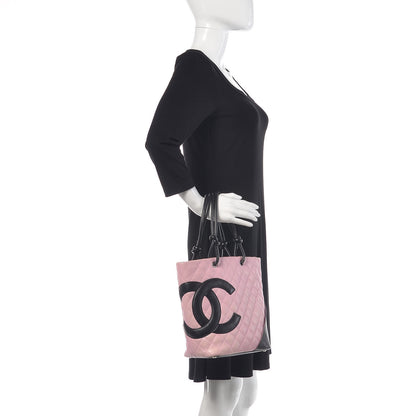Chanel Calfskin Quilted Medium Cambon Tote Pink Black 2 of 13