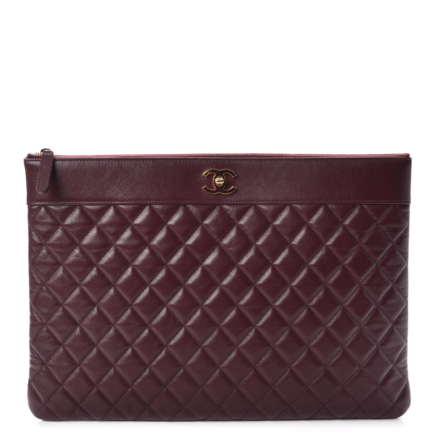 Chanel Sheepskin Quilted Large Vintage Mademoiselle Cosmetic Case Burgundy 1 of 12