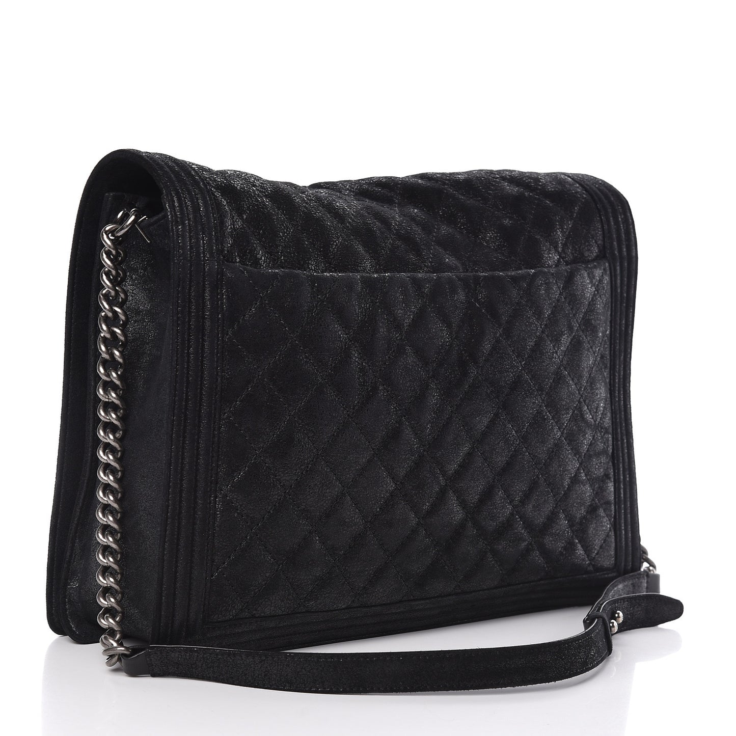 Iridescent Calfskin Quilted XL Gentle Boy Flap Black