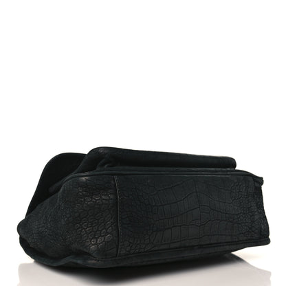 Saint Laurent Nubuck Crocodile Embossed Monogram Medium Niki Chain Satchel Black 4 of 9