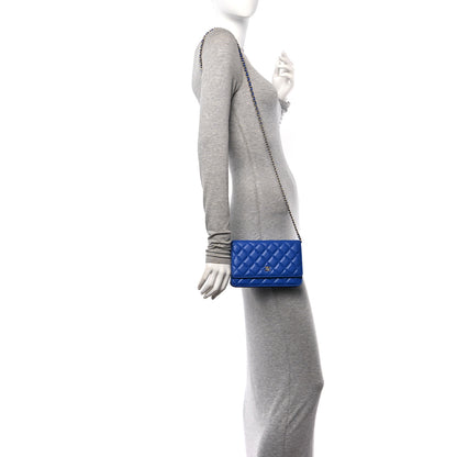 Chanel Lambskin Quilted Wallet On Chain WOC Blue 2 of 11