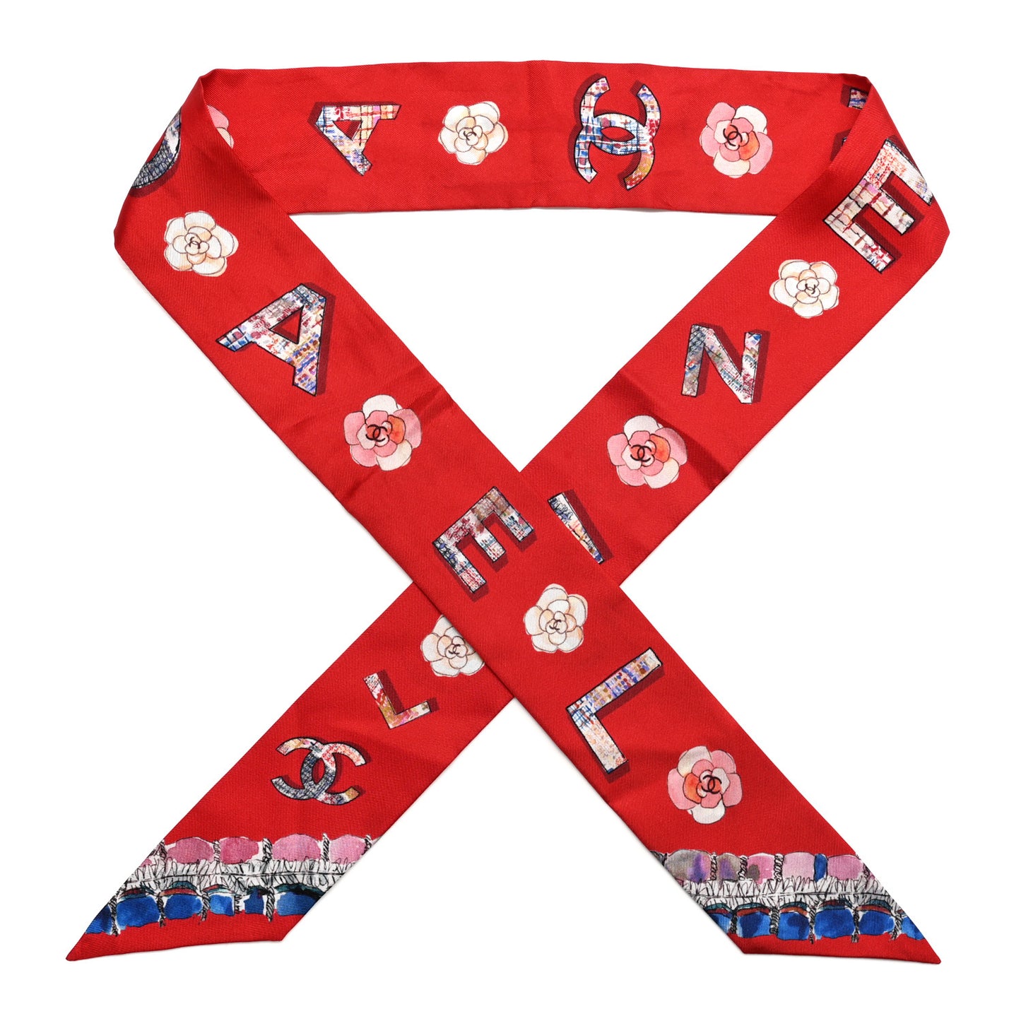 Silk Slim Bandeau Scarf Red