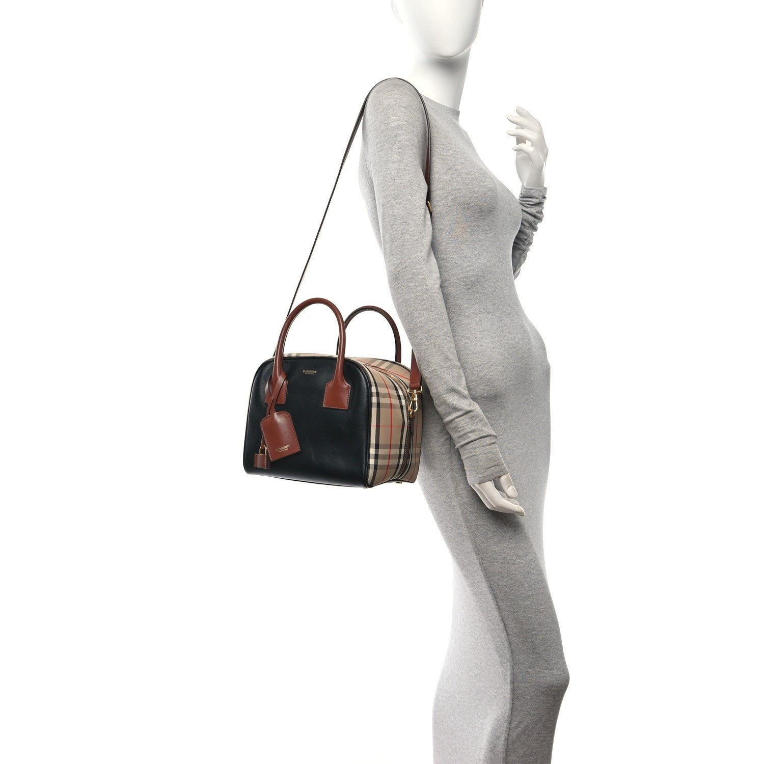 Burberry Smooth Calfskin House Check Medium Cube Bowling Bag Archive Beige 2 of 11