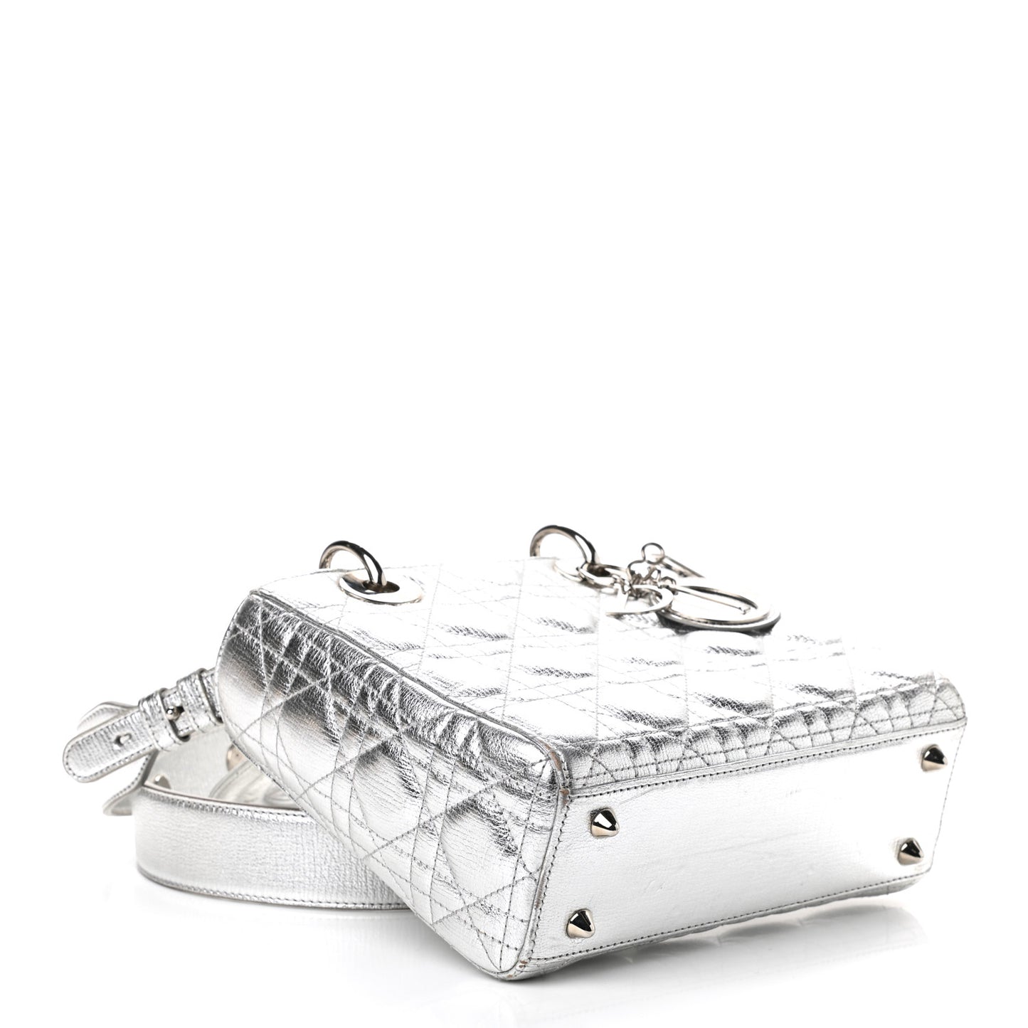 Metallic Grained Calfskin Cannage Small Lucky Badges My Lady Dior Silver