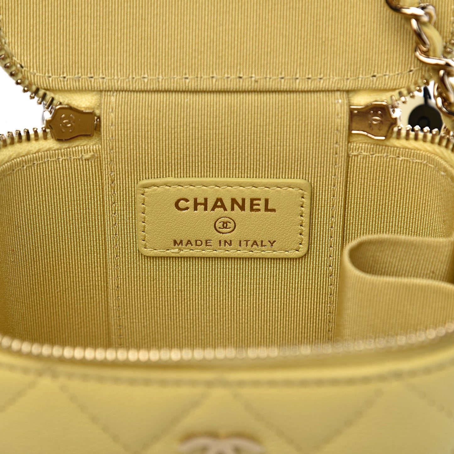 Caviar Quilted Mini Vanity Case With Chain Light Yellow