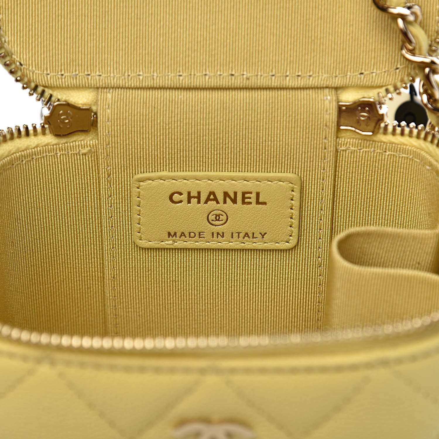 Chanel Caviar Quilted Mini Vanity Case With Chain Light Yellow 6 of 11
