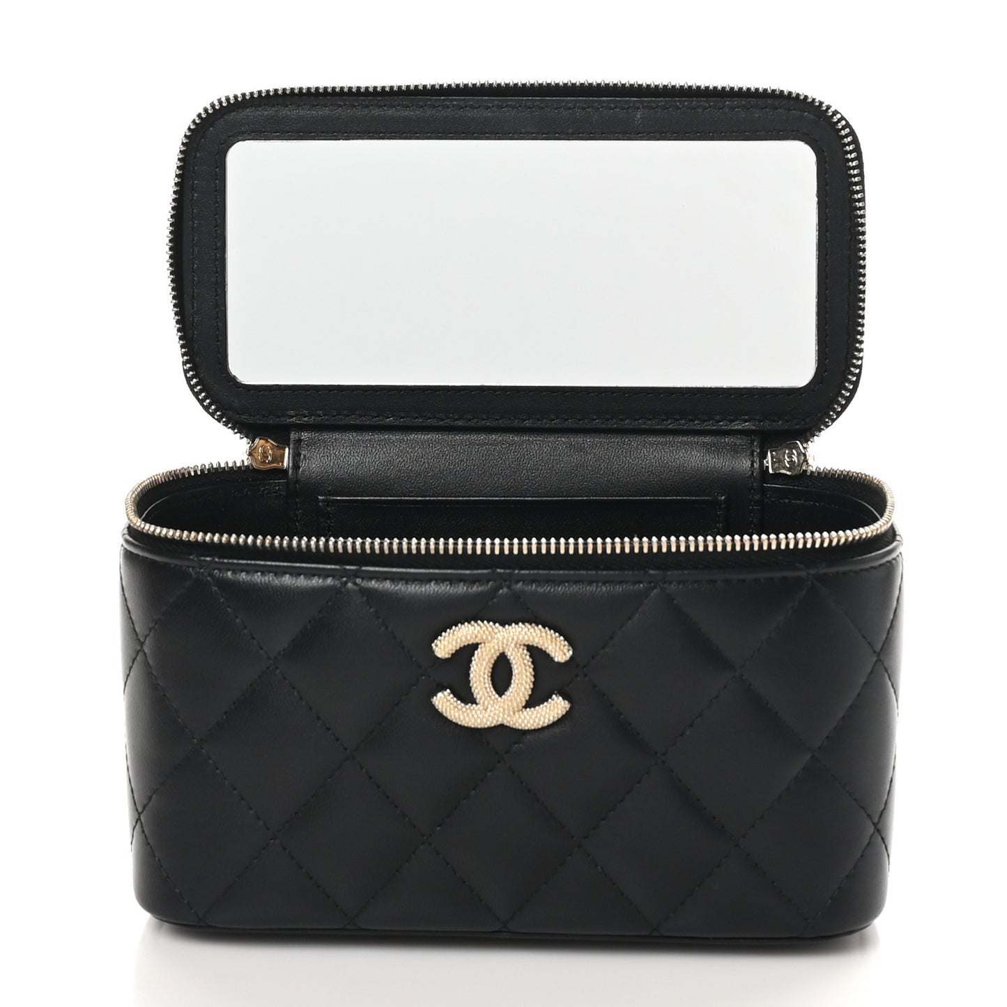 Lambskin Quilted Small Vanity Case With Chain Black