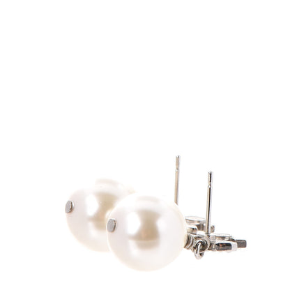 Chanel Crystal Pearl CC Drop Earrings Silver 3 of 6