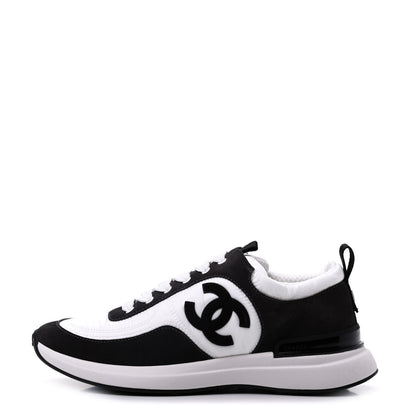 Chanel Nylon Suede Calfskin CC Sneakers 37 White Dark Grey 1 of 7