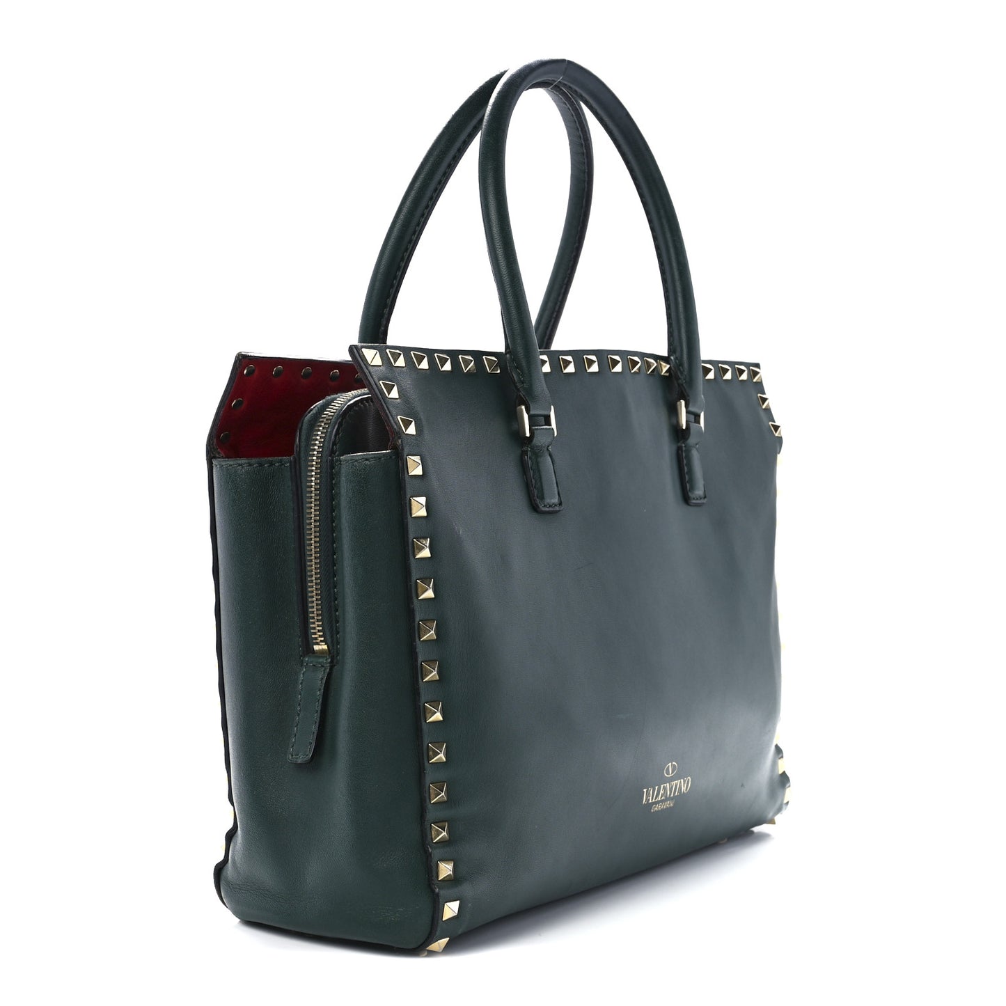 Vitello Small Rockstud Top Handle Tote Deep Green