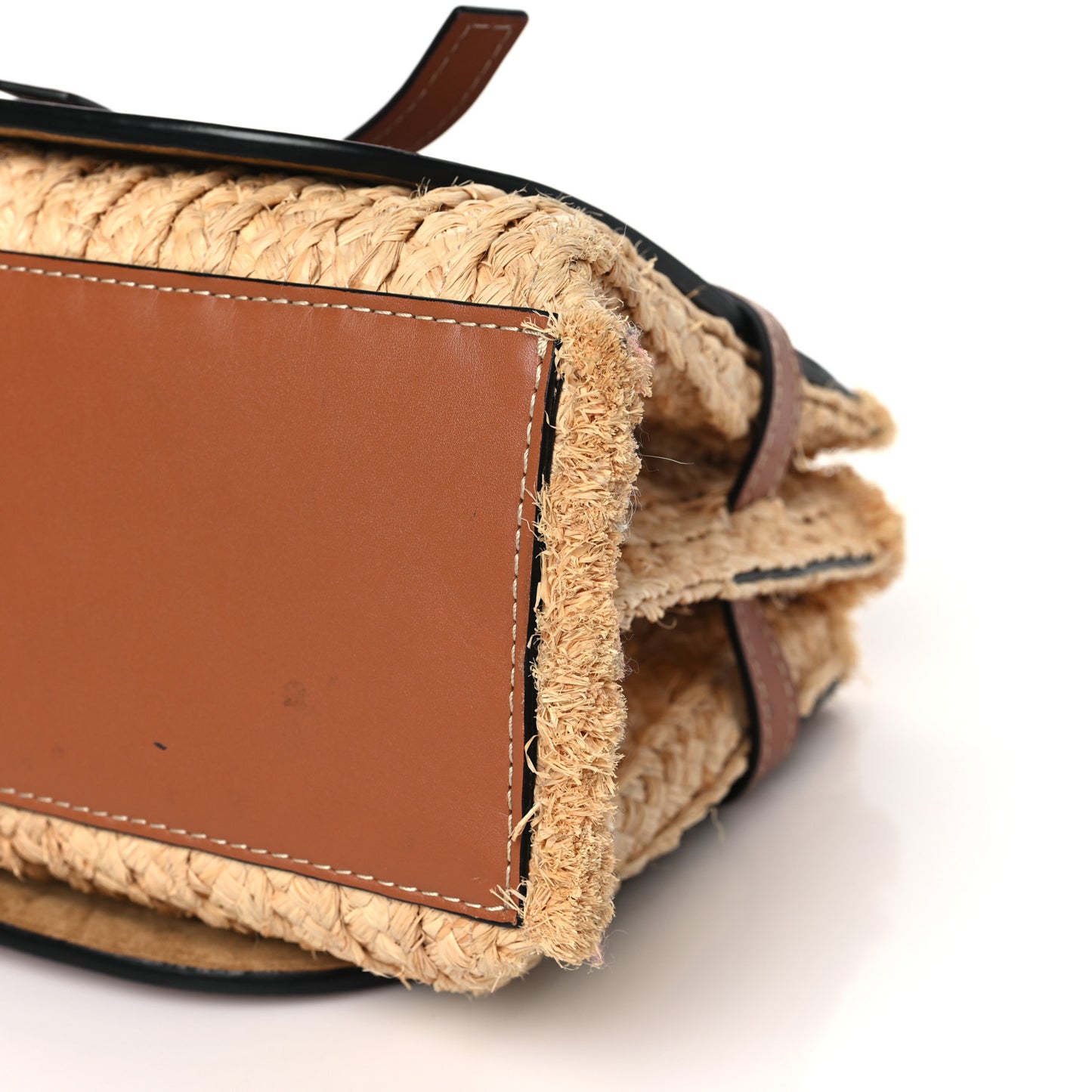Raffia Calfskin Small Gate Tote Tan Naturel