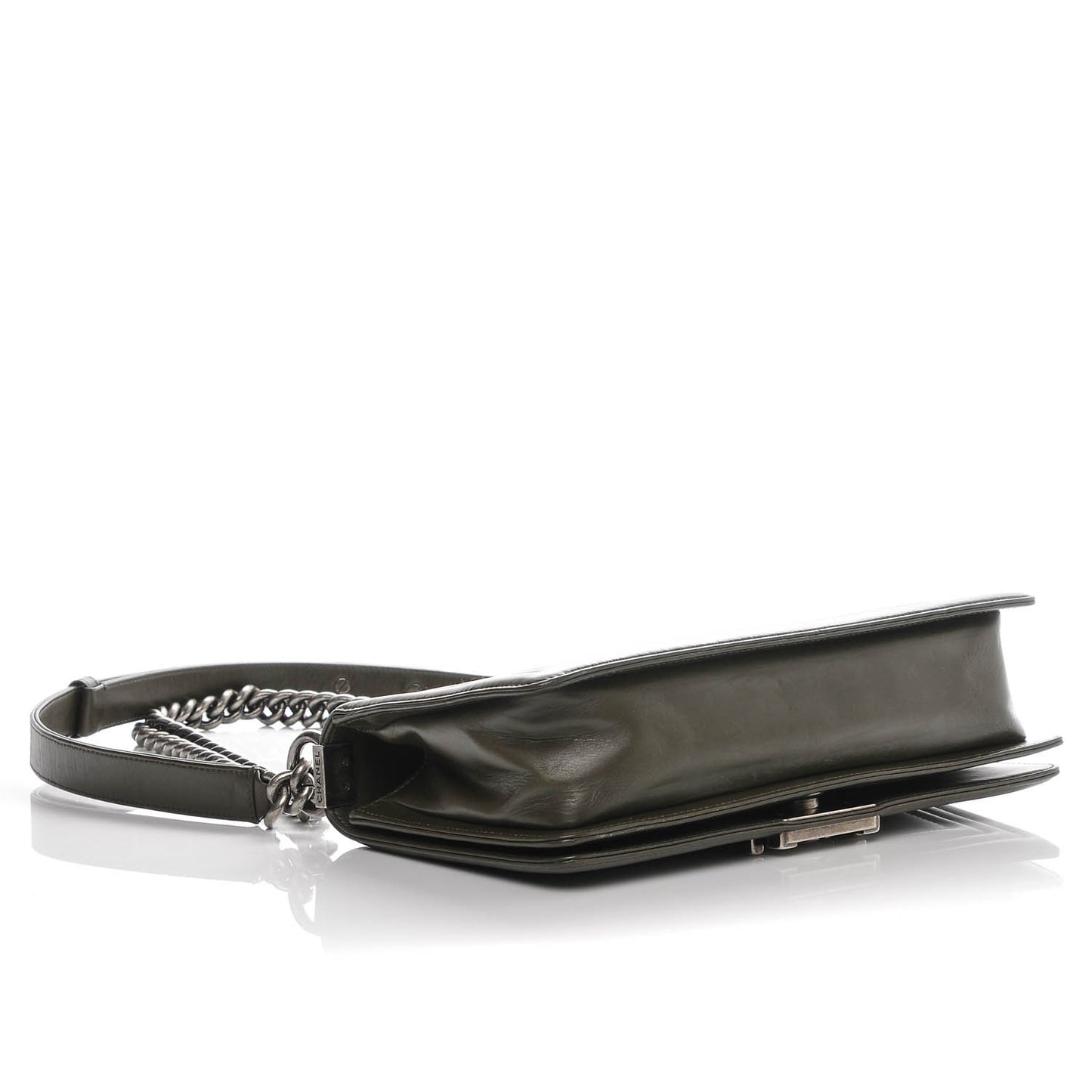 Glazed Calfskin Medium Boy Flap Dark Green