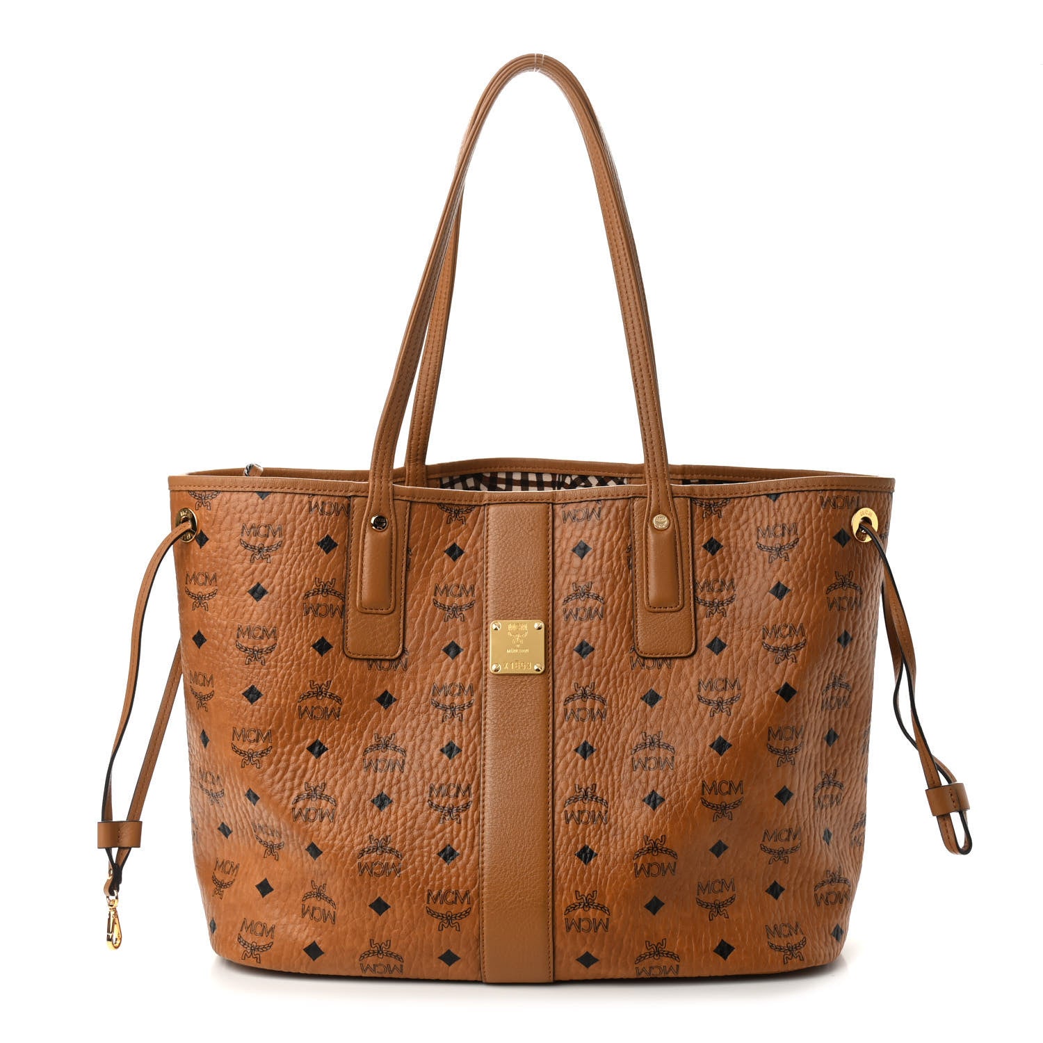 MCM Visetos Medium Liz Reversible Shopper Tote Cognac 1 of 13