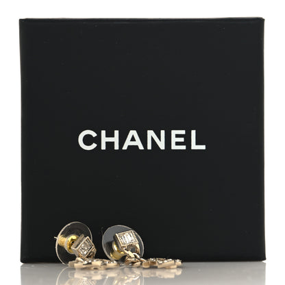 Chanel Metal Crystal Baguette CC Chain Drop Earrings Gold 8 of 10