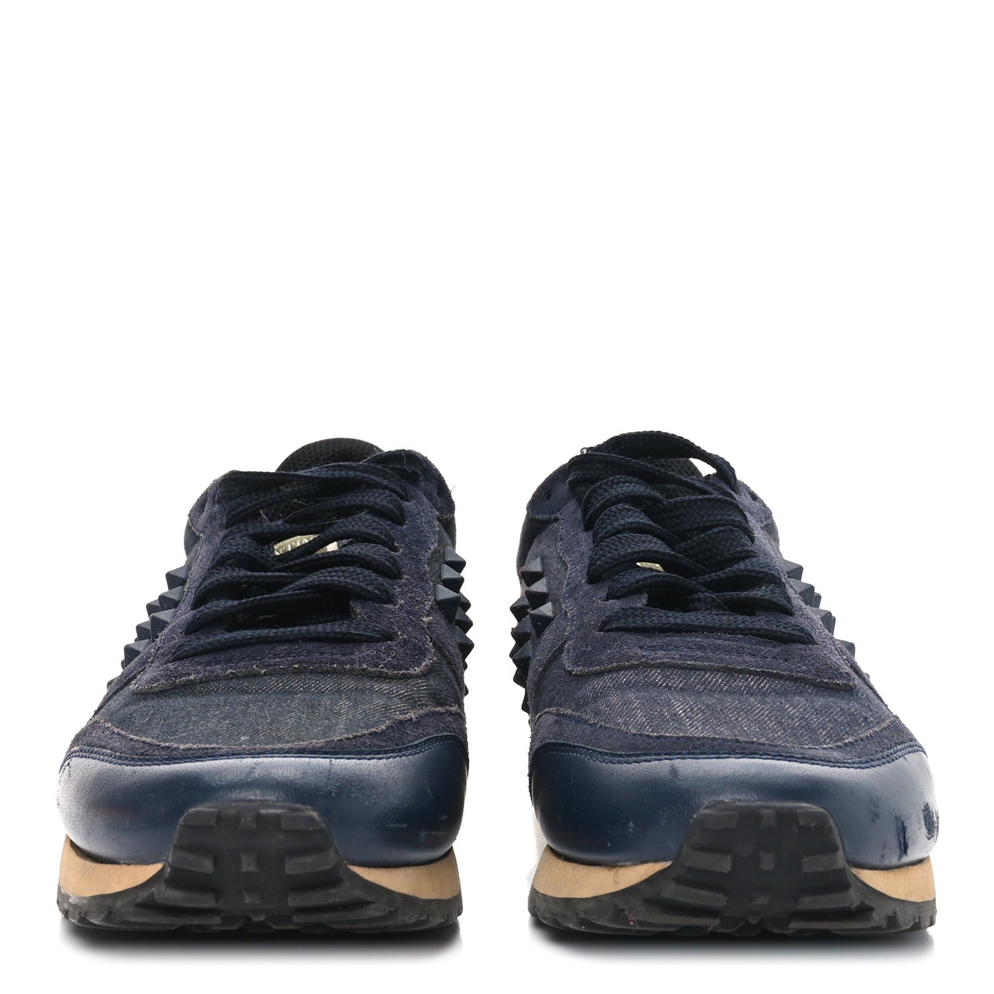 Denim Calfskin Suede Womens Rockstud Sneakers 37 Deep Denim