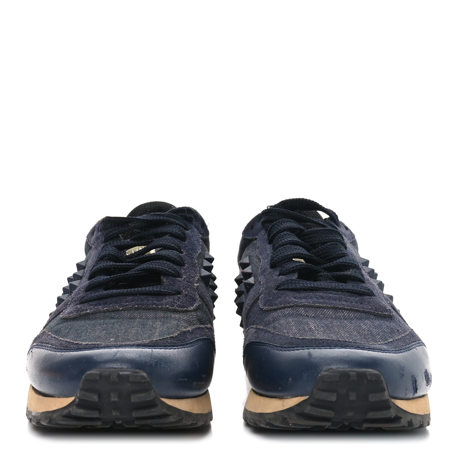 Valentino Garavani Denim Calfskin Suede Womens Rockstud Sneakers 37 Deep Denim 3 of 7