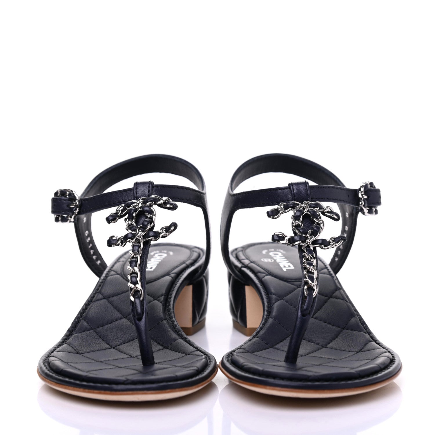 Chanel Lambskin Chain CC Logo Thong Sandals 36 Navy 2 of 9
