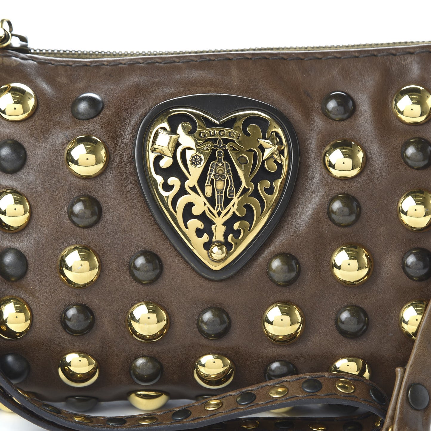 Calfskin Studded Babouska Clutch Brown