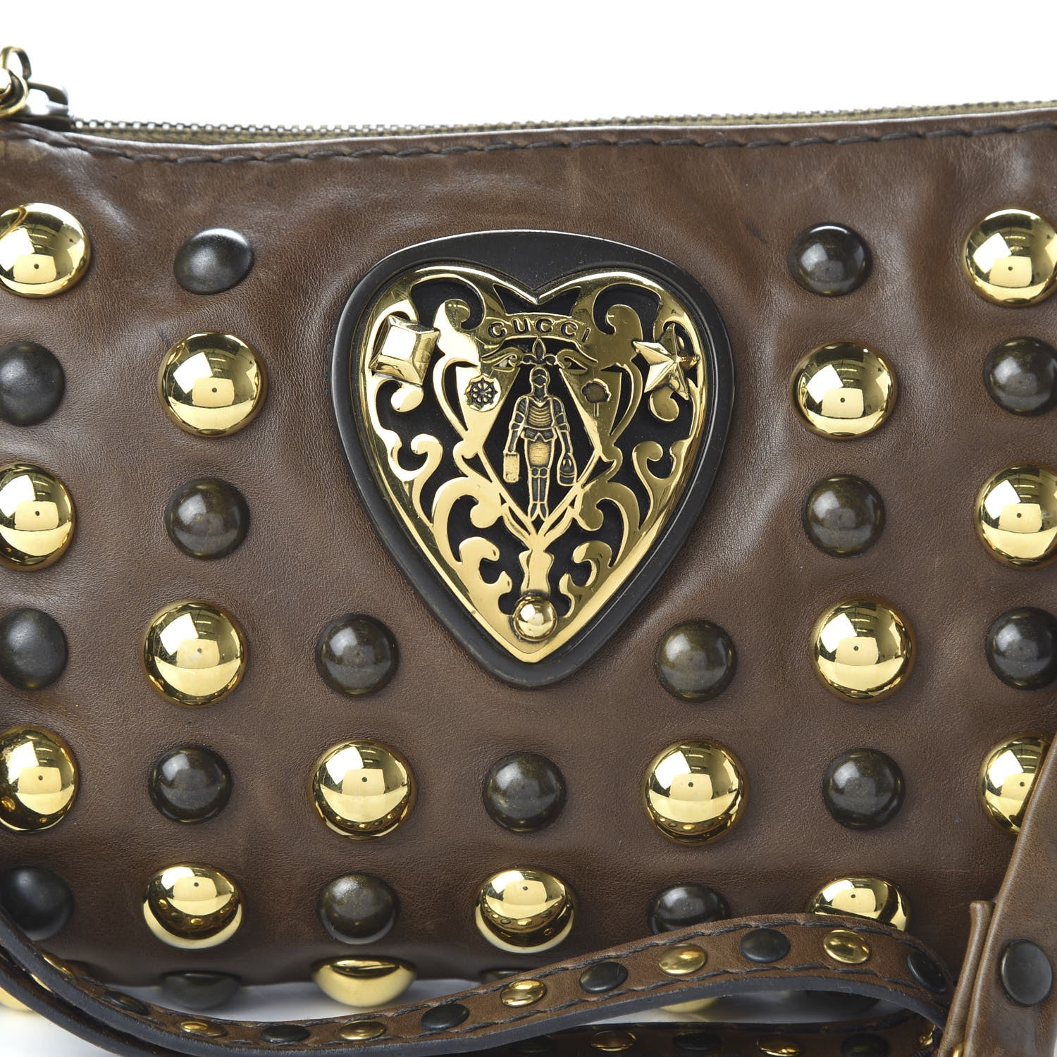Gucci Calfskin Studded Babouska Clutch Brown 10 of 10