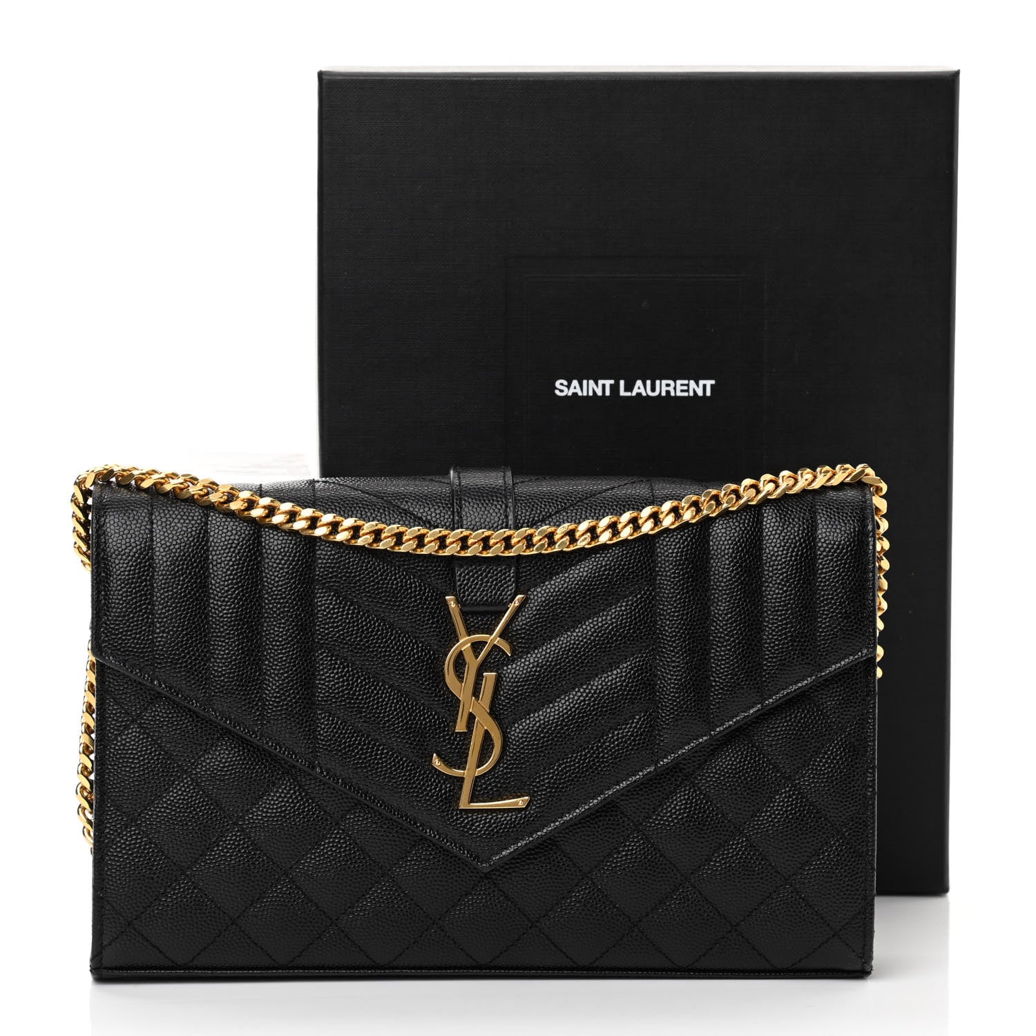 Saint Laurent Grain De Poudre Mixed Matelasse Triquilt Monogram Chain Wallet Black 23 of 23