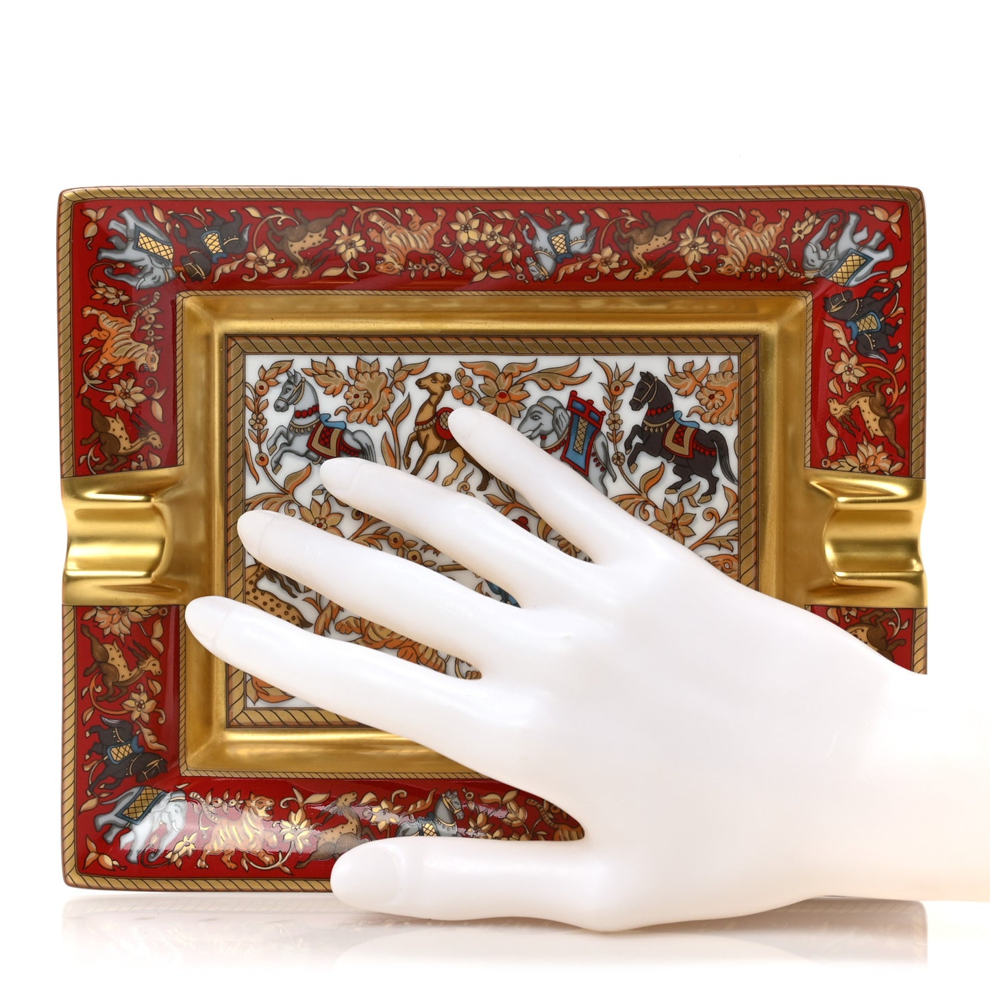 Porcelain Chasse En Inde Ashtray Rouge Multicolor