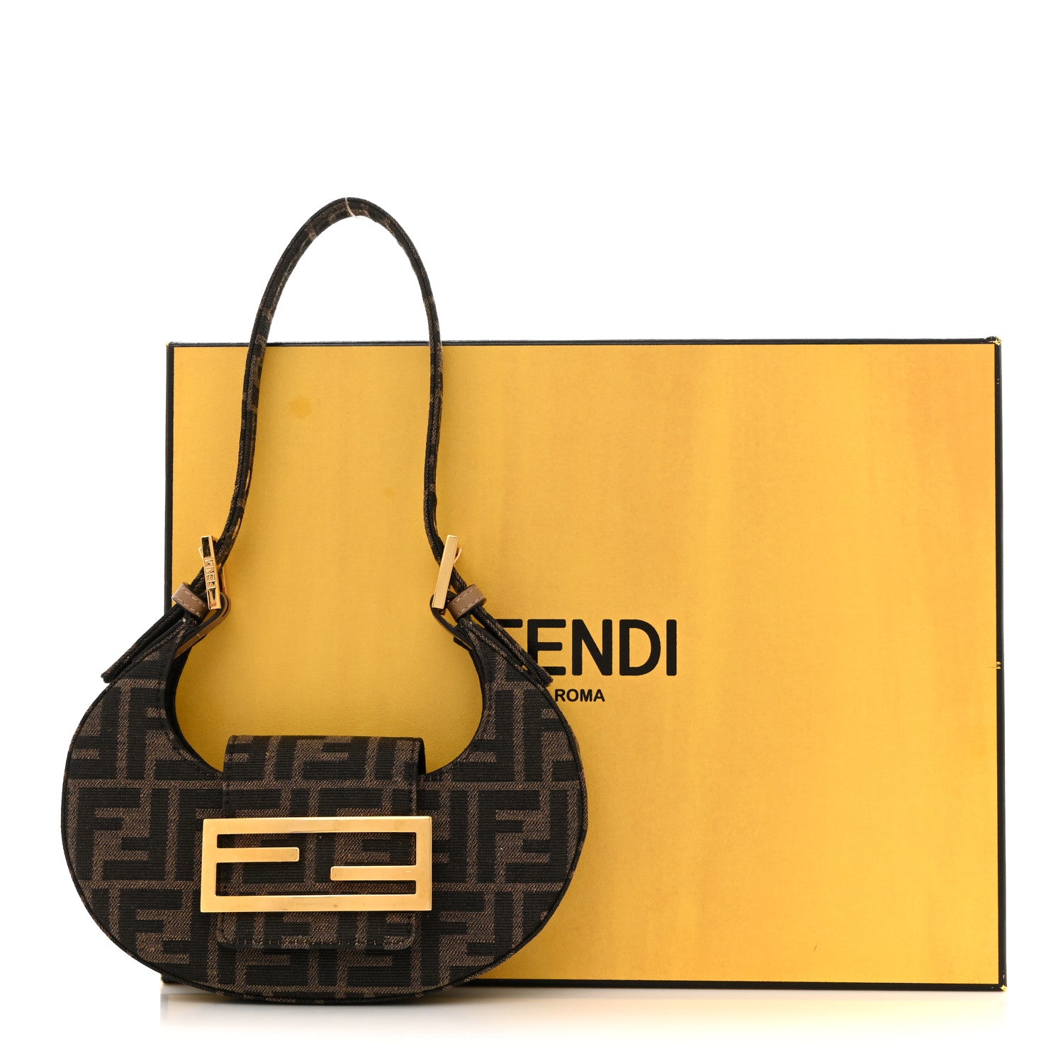 Fendi Fabric Jacquard FF 1974 Mini Cookie Hobo Bag Tobacco Moro