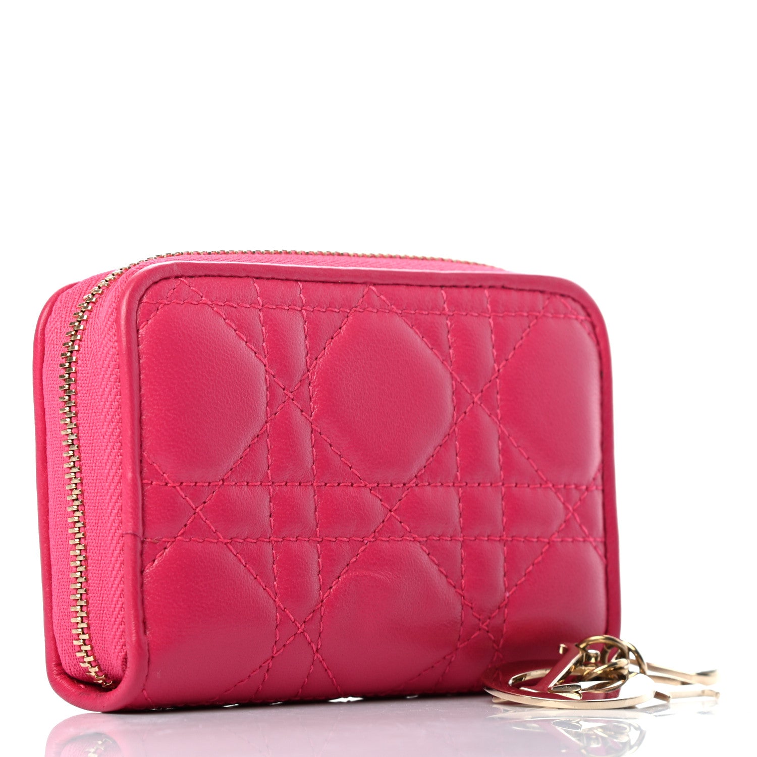 Christian Dior Lambskin Cannage Mini Lady Dior Zip Portemonnaie Fuchsia 3 of 8