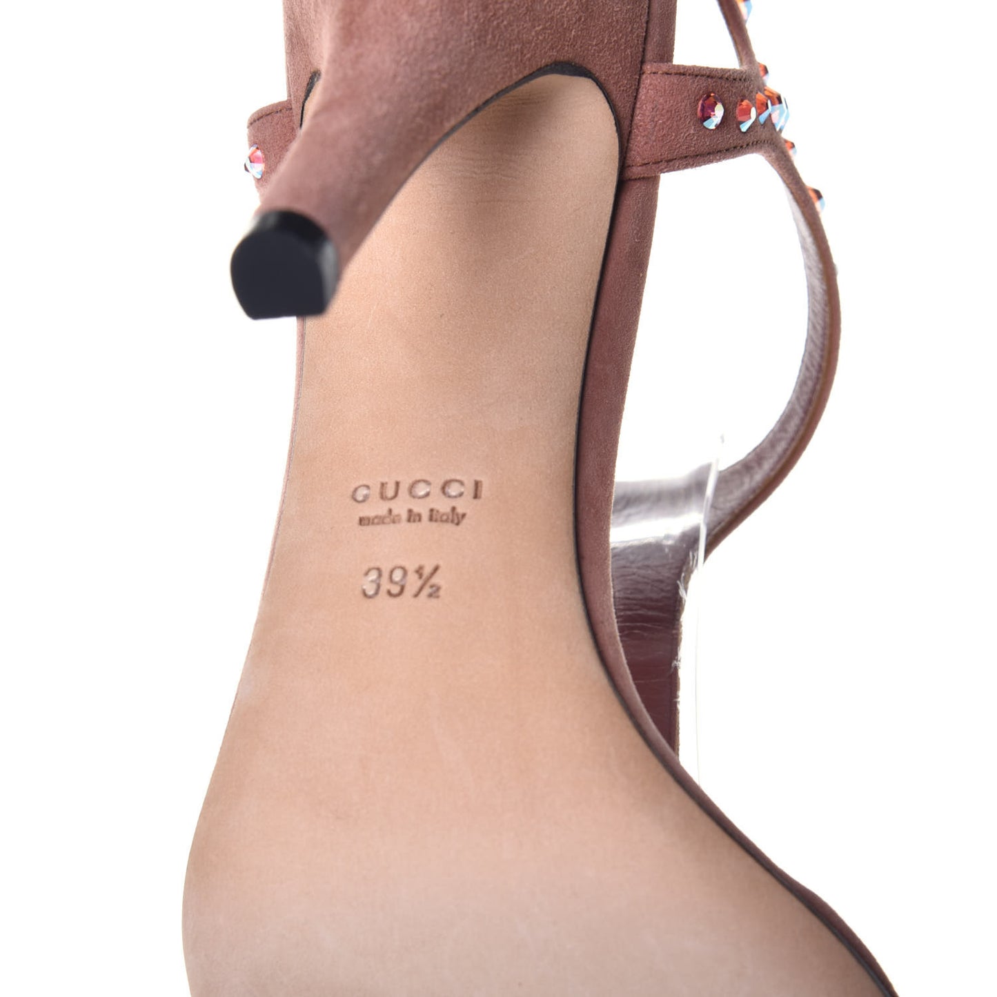 Suede Crystal Ankle Strap Sandals 39.5 Pink