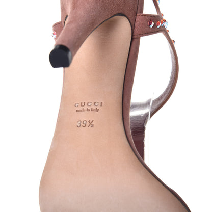 Gucci Suede Crystal Ankle Strap Sandals 39.5 Pink 6 of 8
