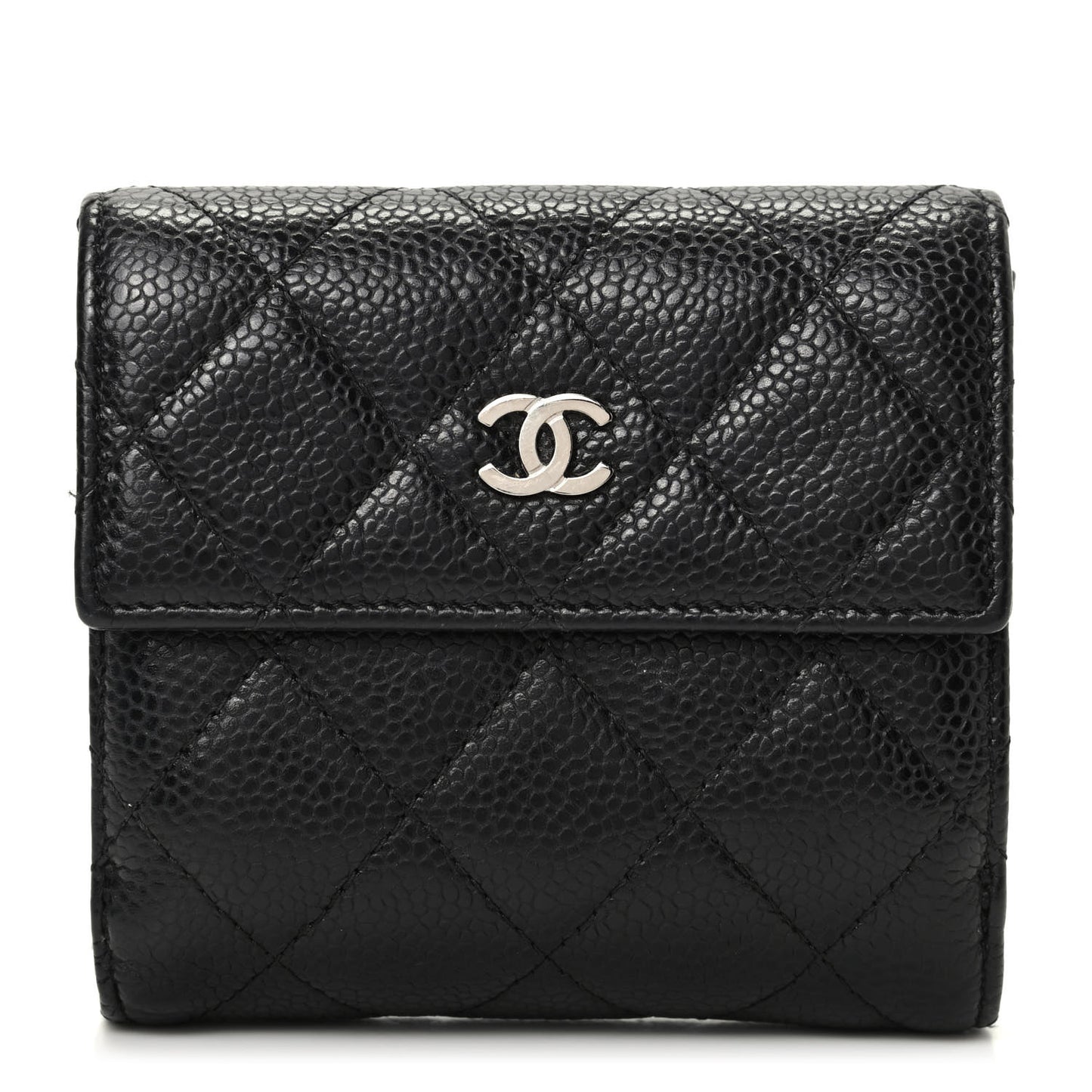 Caviar Quilted Compact French Flap Wallet Black