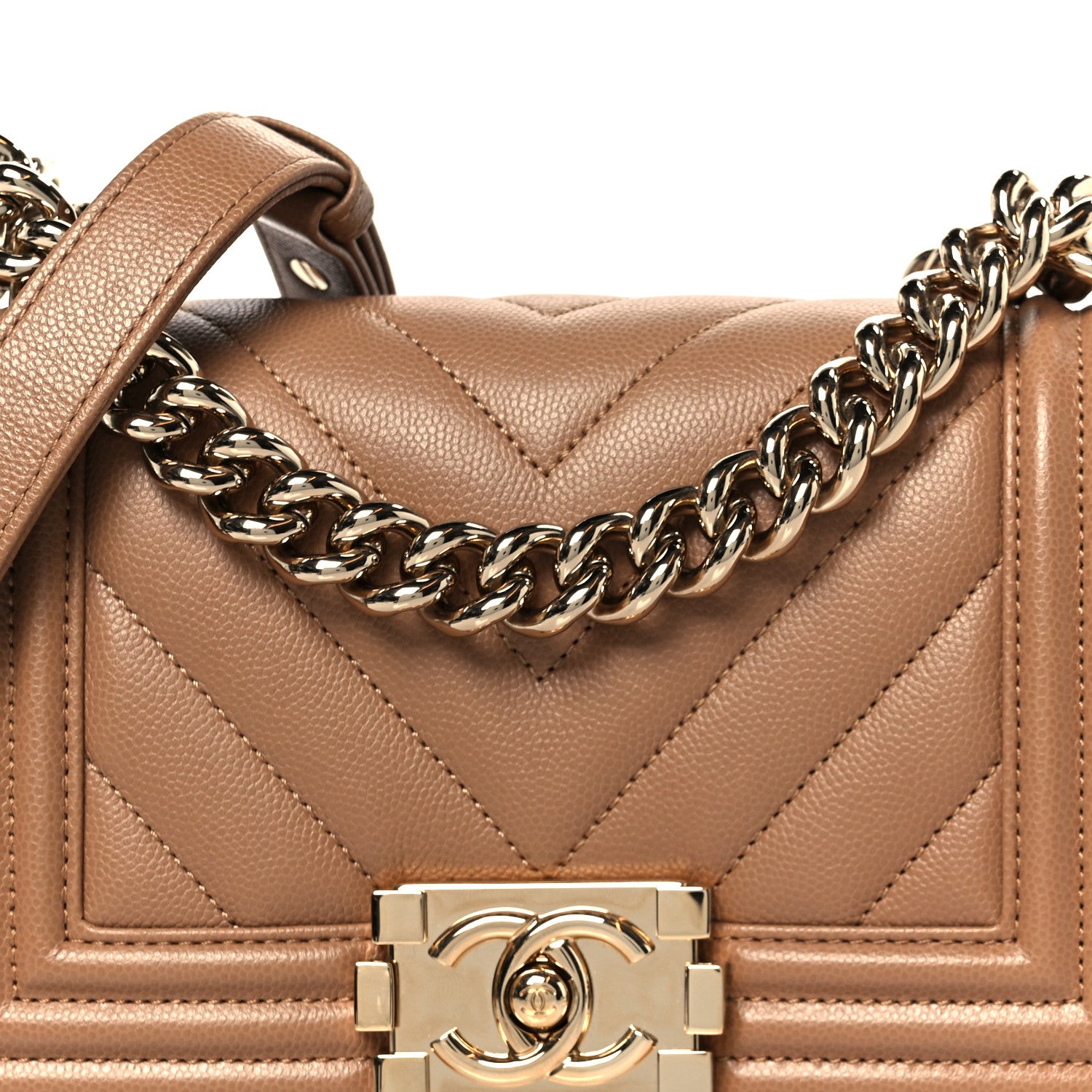 Chanel Caviar Chevron Quilted Small Boy Flap Beige 8 of 10