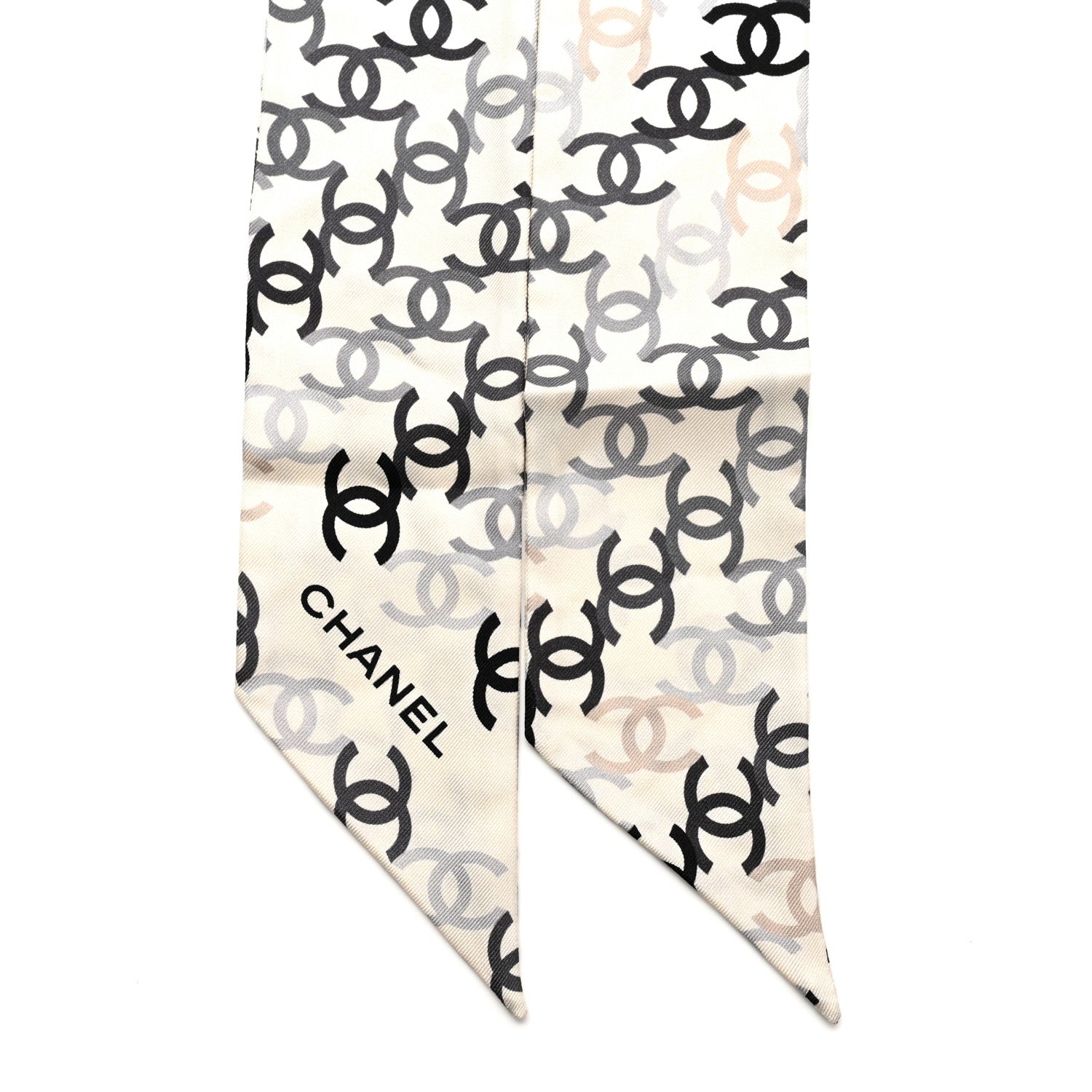 Chanel Silk CC Slim Bandeau Scarf Ecru Multicolor 2 of 3