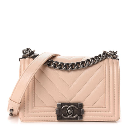 Chanel Caviar Chevron Quilted Small Boy Flap Light Beige 1 of 13