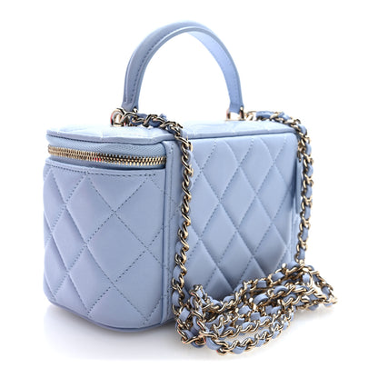 Chanel Lambskin Quilted Small Top Handle Vanity Case With Chain Light Blue 3 of 11