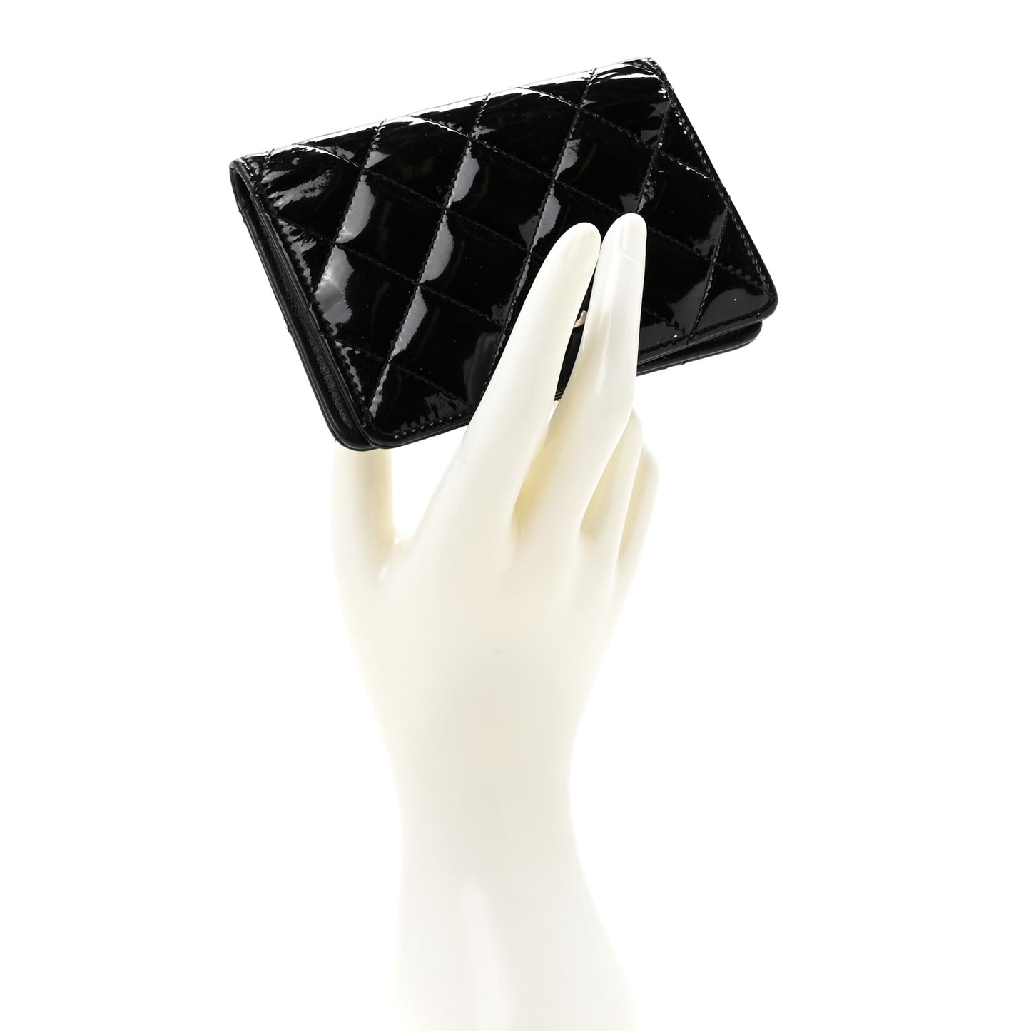 Patent Quilted Card Holder Wallet Black