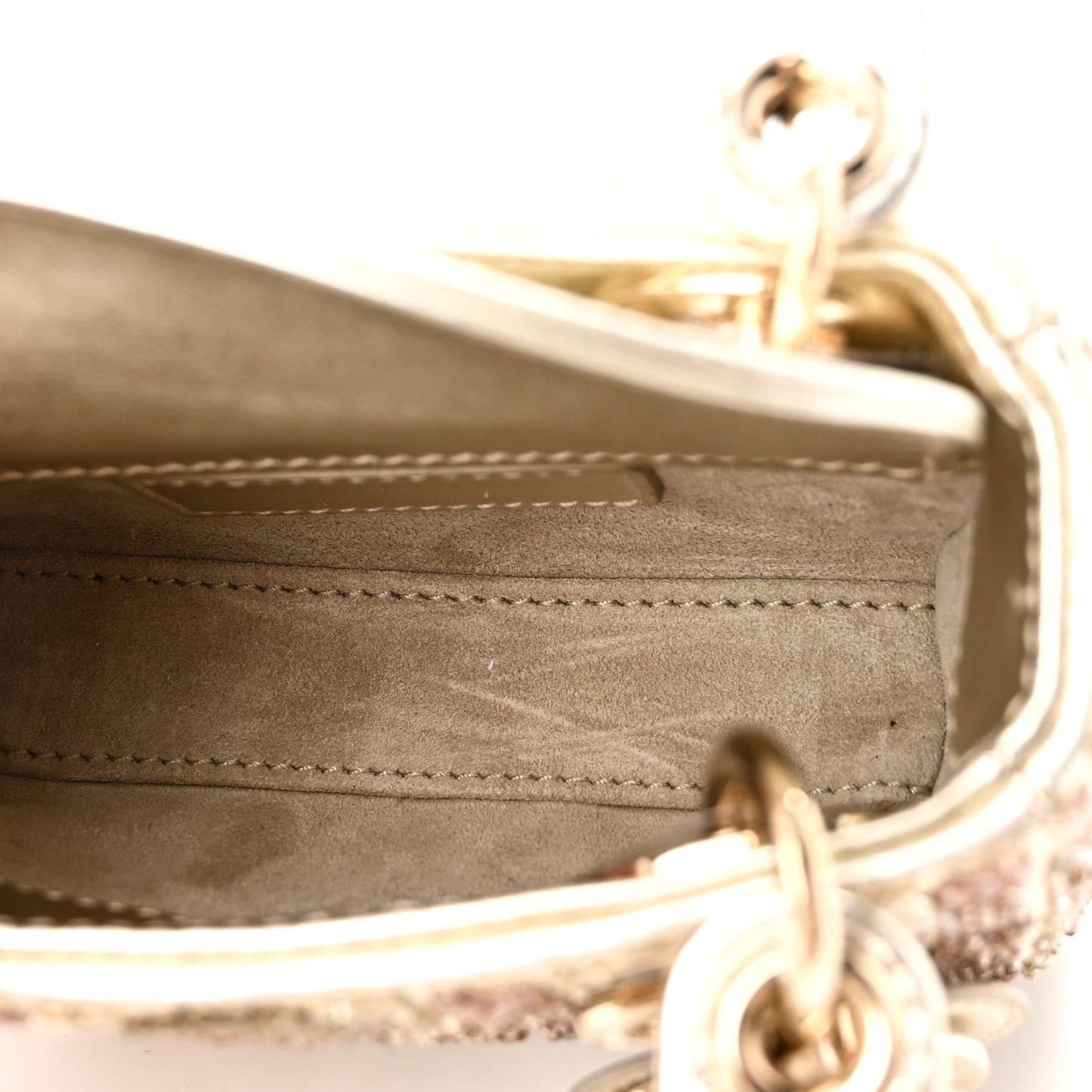 Metallic Lambskin Cannage Beaded Embroidered Micro Lady Dior Gold