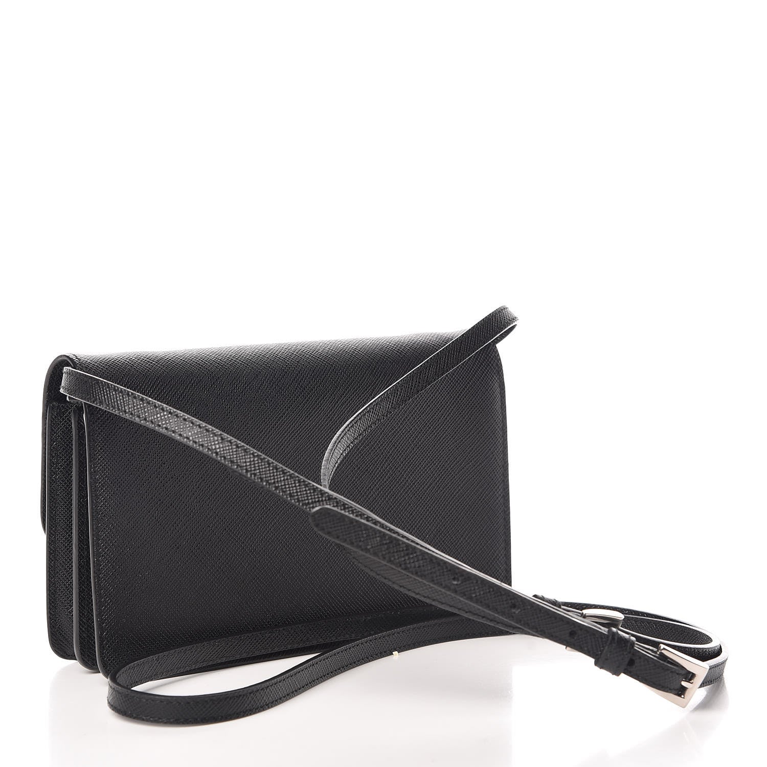 Prada Saffiano Crossbody Wallet Black 3 of 9
