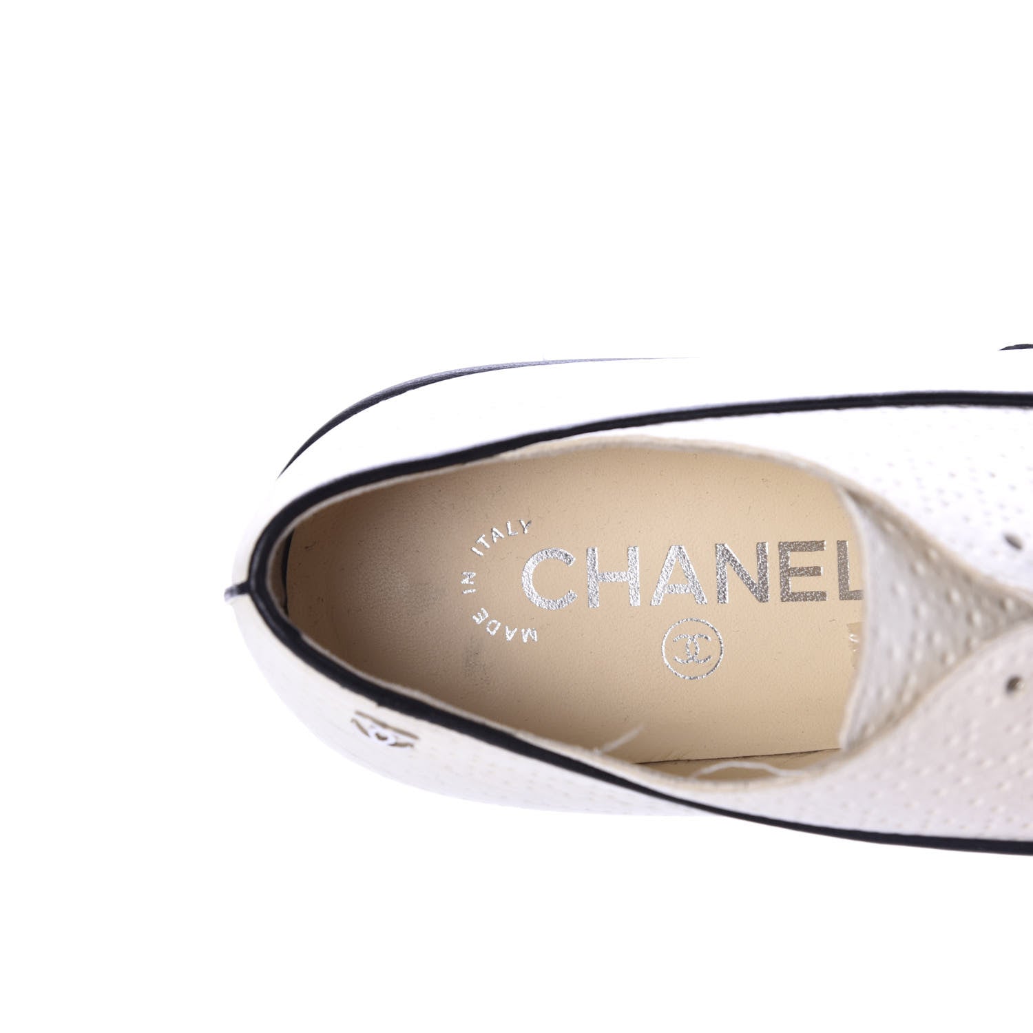 Chanel Calfskin Embossed Lace Up Oxfords 37 White Black 8 of 9