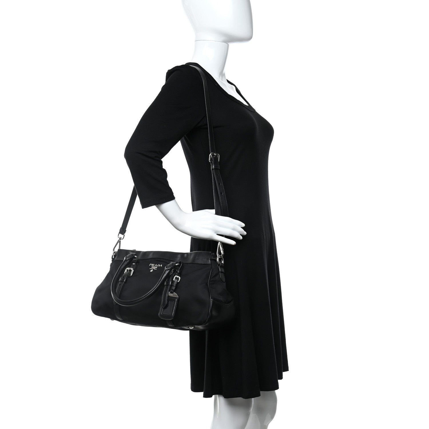 Prada Nylon Tessuto Soft Calf Tote Black 2 of 10