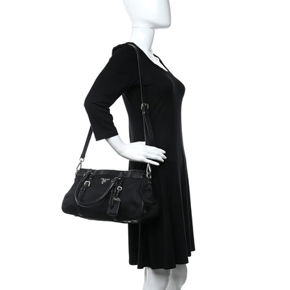 Prada Nylon Tessuto Soft Calf Tote Black 2 of 10