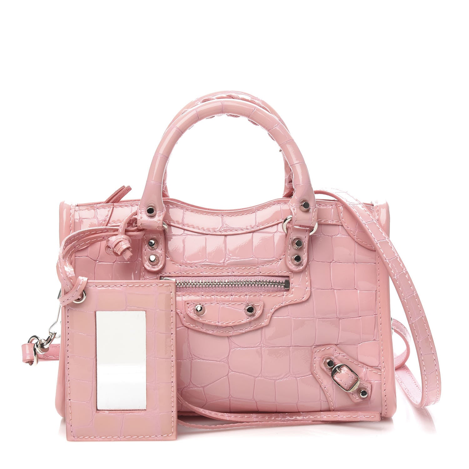 Balenciaga Patent Crocodile Embossed Classic Silver Hardware Nano City Light Pink 1 of 10
